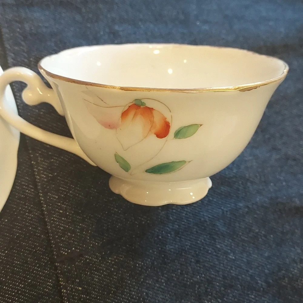 Tea Cup and Saucer made in occupied Japan  Pink White Gold